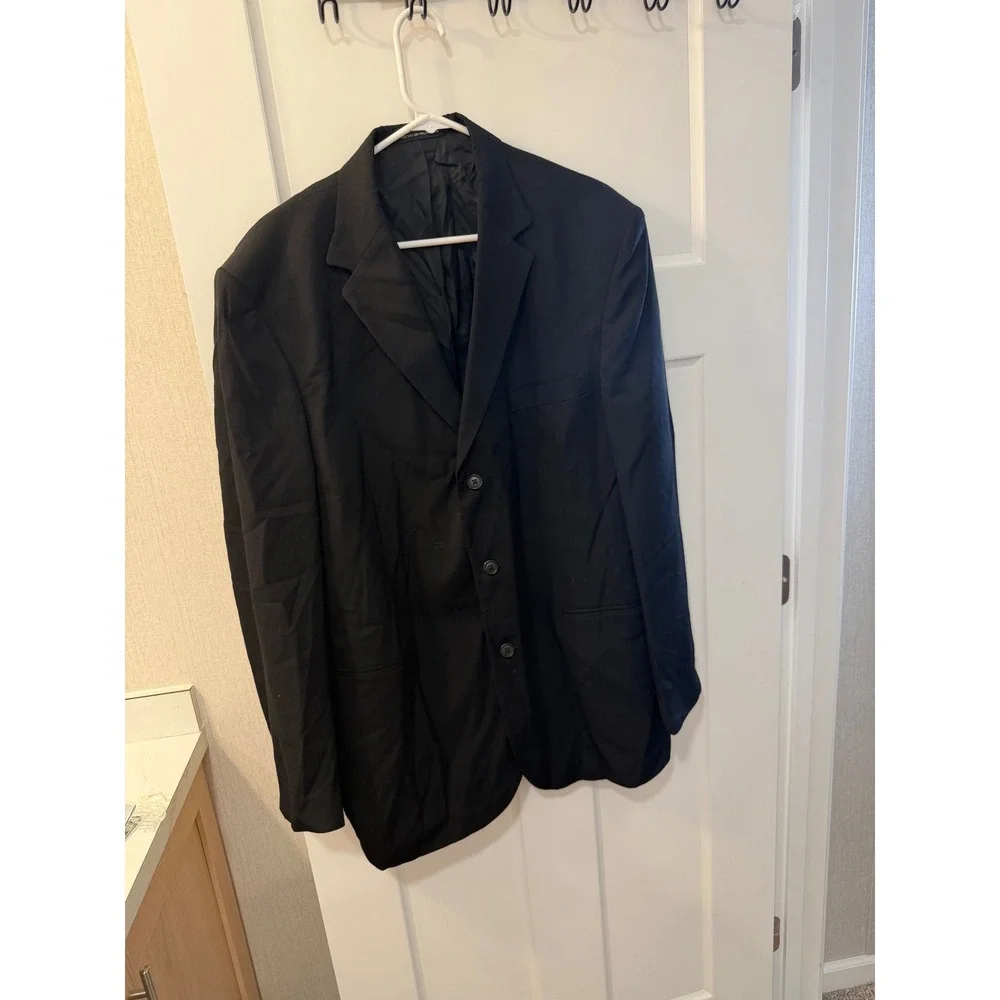 City Streets Mens Black Worsted Wool Blend 3 Button Suit Jacket Blazer 42L